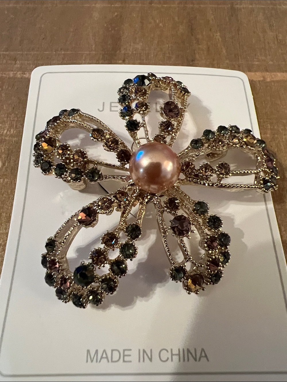 3/$18 Gold-Tone Multi-Color Crystal Flower Brooch with Pearl Center Lot 438